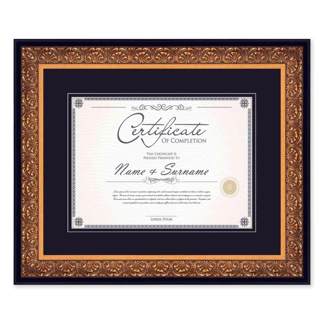 Gold Diploma Frame for Certificate, Acid-Free Black Mat, UV Acrylic, Backing, and Hanging Hardware, 8 Sizes Available Image 1