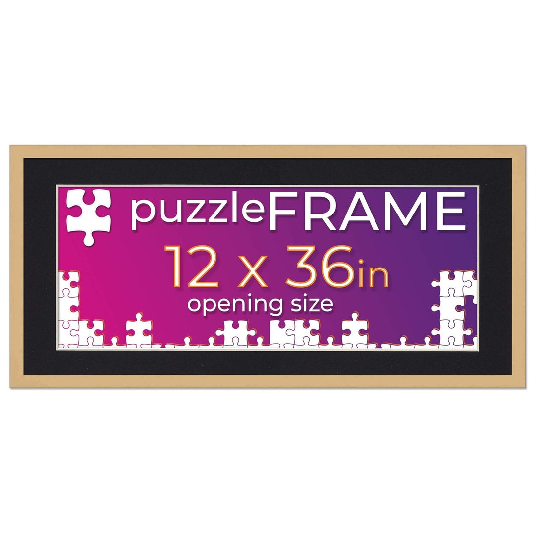 Natural Wood Puzzle Frame Kit with Glue Sheets, Black Mat, Backing, UV Acrylic - Available in 20 Popular Sizes Image 1