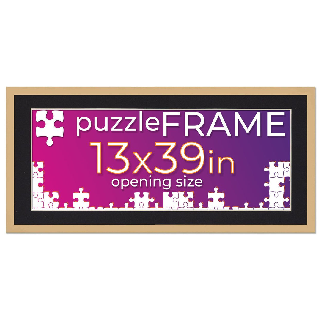 Natural Wood Puzzle Frame Kit with Glue Sheets, Black Mat, Backing, UV Acrylic - Available in 20 Popular Sizes Image 1