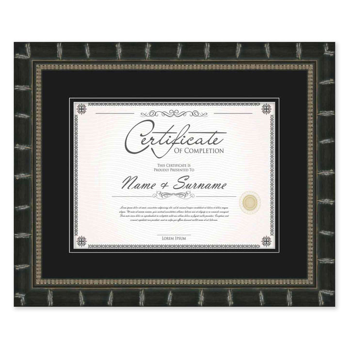 Black Diploma Frame for Certificate, Acid-Free Black Mat, UV Acrylic, Backing, and Hanging Hardware, 8 Sizes Available Image 1