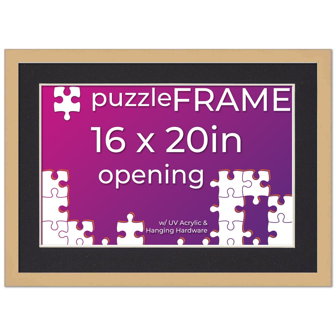 Natural Wood Puzzle Frame Kit with Glue Sheets, Black Mat, Backing, UV Acrylic - Available in 20 Popular Sizes Image 5