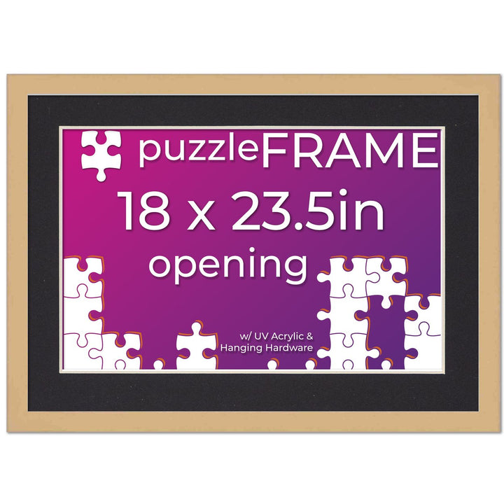 Natural Wood Puzzle Frame Kit with Glue Sheets, Black Mat, Backing, UV Acrylic - Available in 20 Popular Sizes Image 6