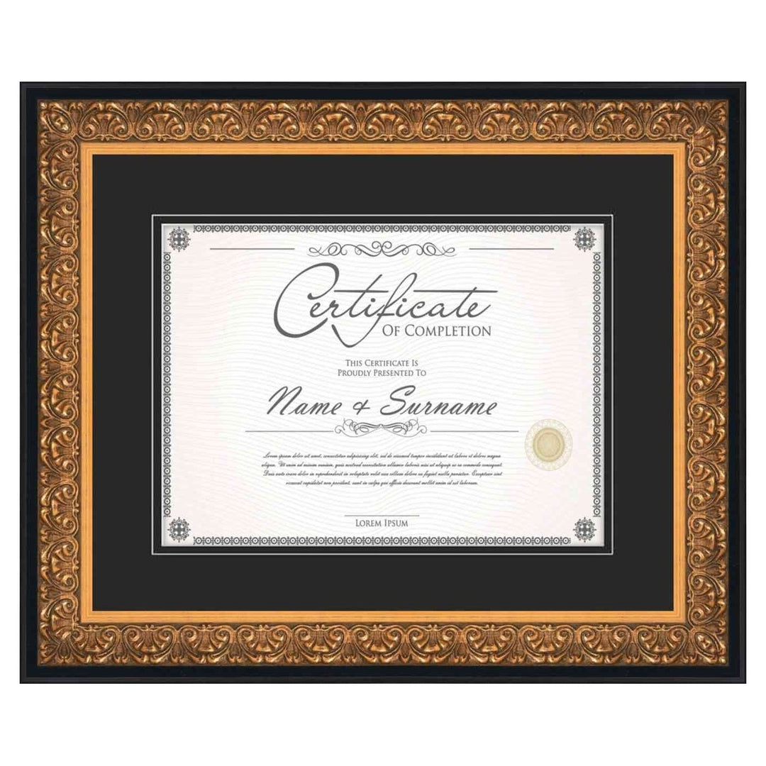 Gold Diploma Frame for Certificate, Acid-Free Black Mat, UV Acrylic, Backing, and Hanging Hardware, 8 Sizes Available Image 1