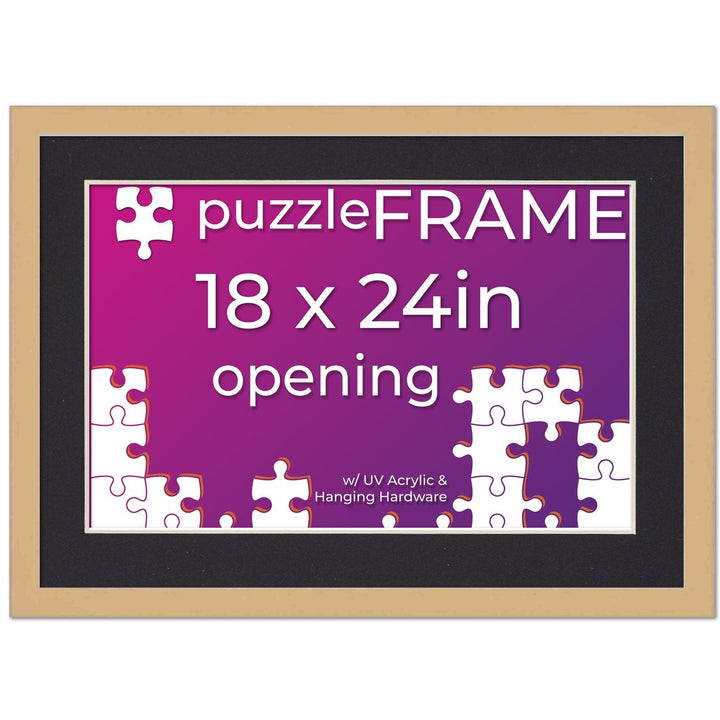 Natural Wood Puzzle Frame Kit with Glue Sheets, Black Mat, Backing, UV Acrylic - Available in 20 Popular Sizes Image 7