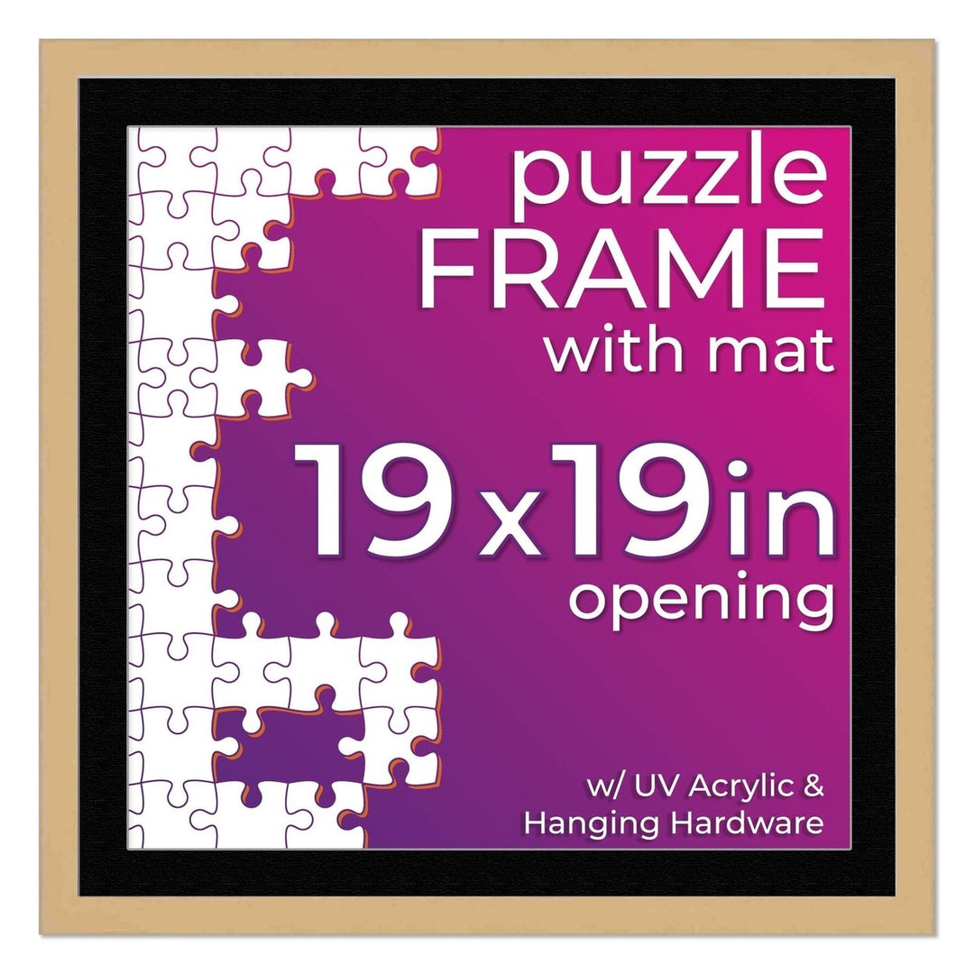 Natural Wood Puzzle Frame Kit with Glue Sheets, Black Mat, Backing, UV Acrylic - Available in 20 Popular Sizes Image 1