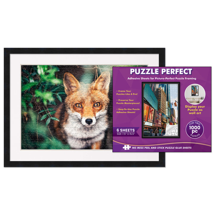 Black Wood Puzzle Frame Kit with Glue Sheets, White Mat, Backing, UV Acrylic - Available in 20 Popular Sizes Image 1