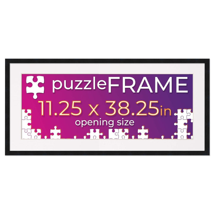 Black Wood Puzzle Frame Kit with Glue Sheets, White Mat, Backing, UV Acrylic - Available in 20 Popular Sizes Image 2