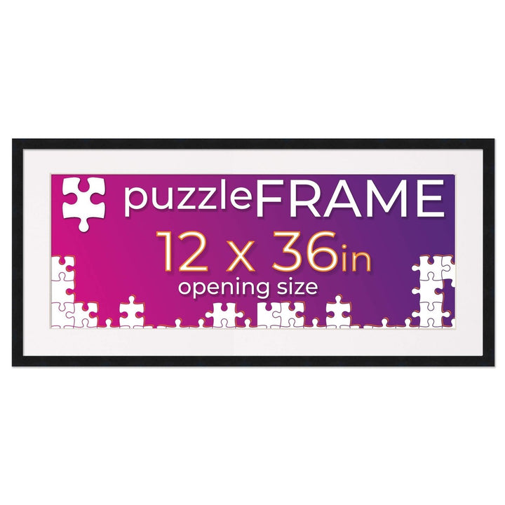 Black Wood Puzzle Frame Kit with Glue Sheets, White Mat, Backing, UV Acrylic - Available in 20 Popular Sizes Image 3