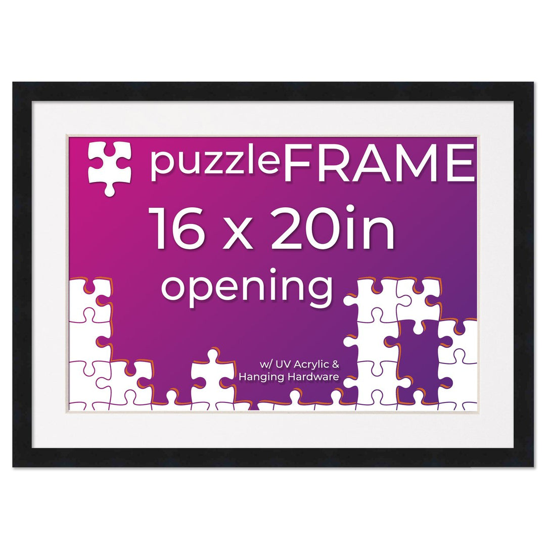 Black Wood Puzzle Frame Kit with Glue Sheets, White Mat, Backing, UV Acrylic - Available in 20 Popular Sizes Image 5