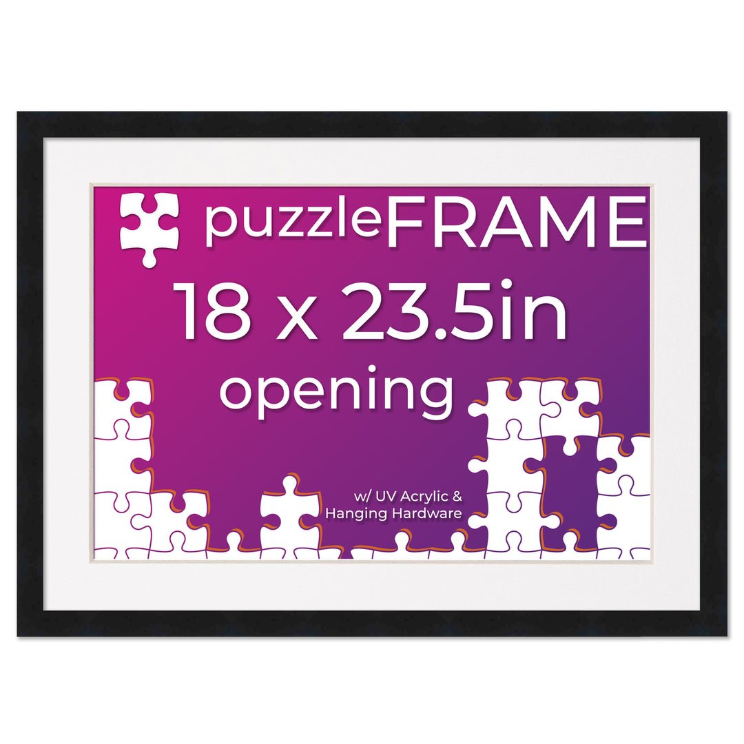 Black Wood Puzzle Frame Kit with Glue Sheets, White Mat, Backing, UV Acrylic - Available in 20 Popular Sizes Image 6