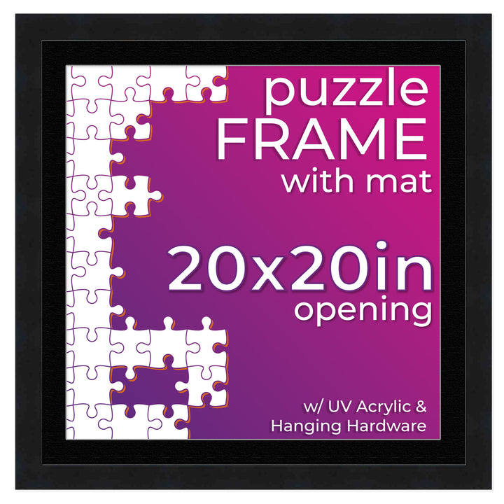 Black Wood Puzzle Frame Kit with Glue Sheets, Black Mat, Backing, UV Acrylic - Available in 20 Popular Sizes Image 1