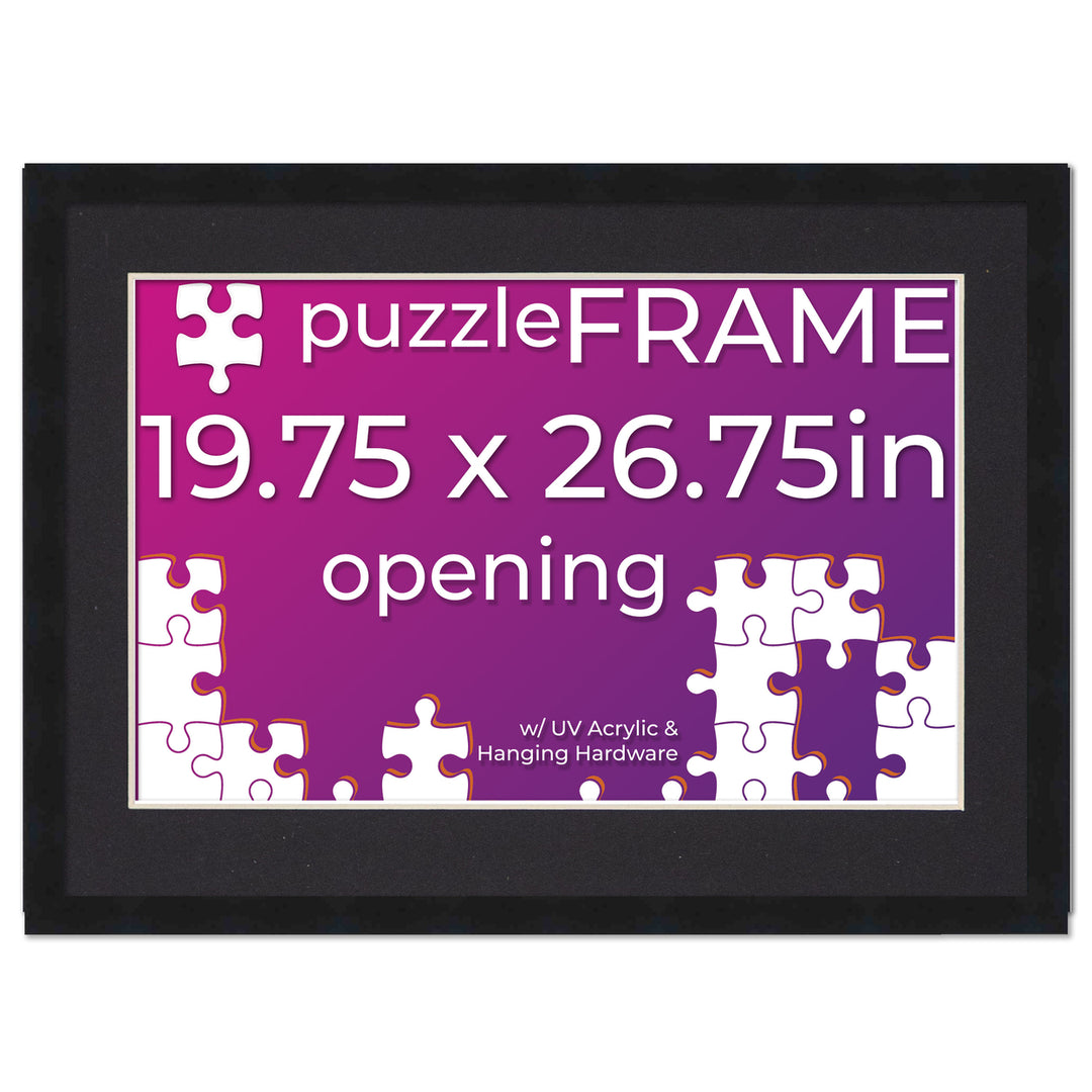 Black Wood Puzzle Frame Kit with Glue Sheets, Black Mat, Backing, UV Acrylic - Available in 20 Popular Sizes Image 1