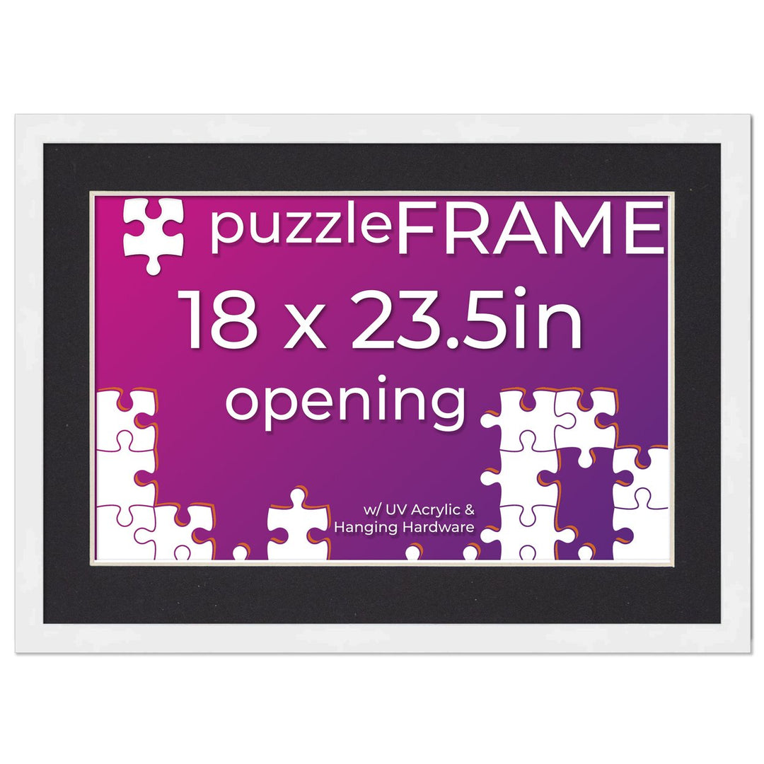 White Wood Puzzle Frame Kit with Glue Sheets, Black Mat, Backing, UV Acrylic - Available in 20 Popular Sizes Image 3