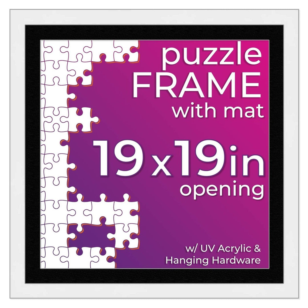 White Wood Puzzle Frame Kit with Glue Sheets, Black Mat, Backing, UV Acrylic - Available in 20 Popular Sizes Image 4