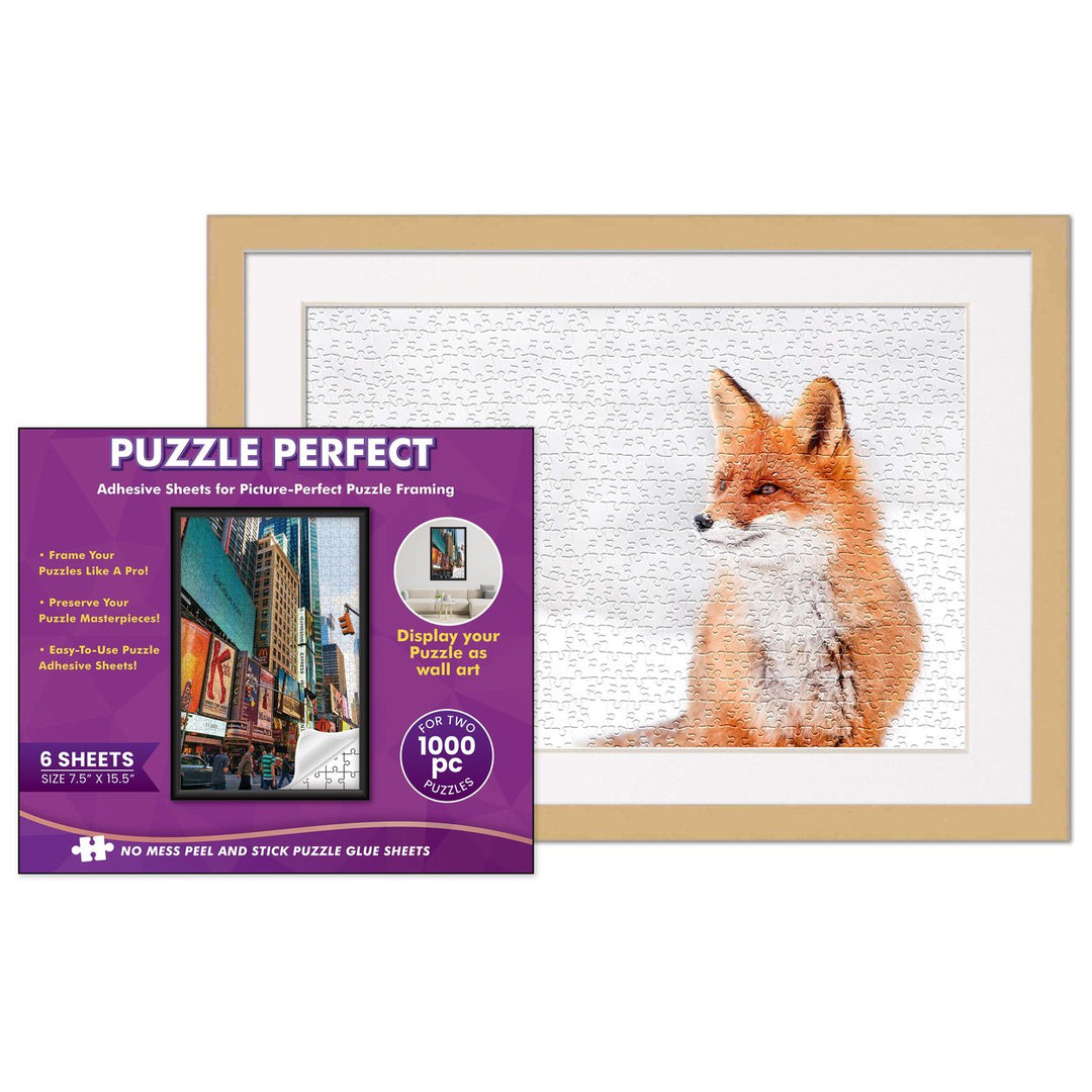 Natural Wood Puzzle Frame Kit with Glue Sheets, White Mat, Backing, UV Acrylic - Available in 20 Popular Sizes Image 1