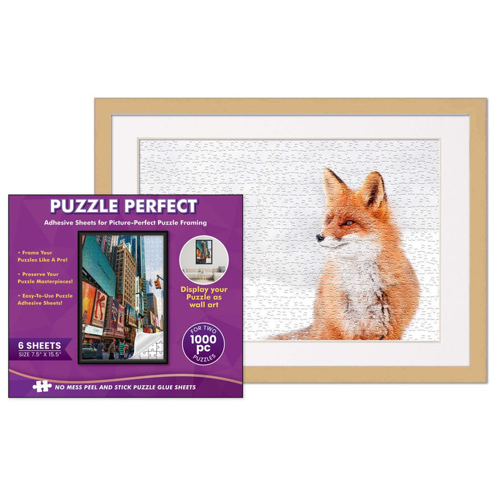 Natural Wood Puzzle Frame Kit with Glue Sheets, White Mat, Backing, UV Acrylic - Available in 20 Popular Sizes Image 1