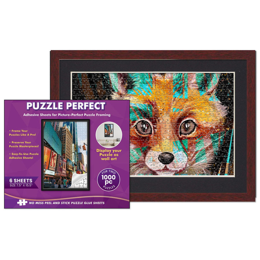 Brown Wood Puzzle Frame Kit with Glue Sheets, Black Mat, Backing, UV Acrylic - Available in 20 Popular Sizes Image 1