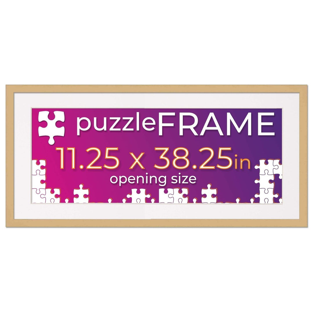 Natural Wood Puzzle Frame Kit with Glue Sheets, White Mat, Backing, UV Acrylic - Available in 20 Popular Sizes Image 2