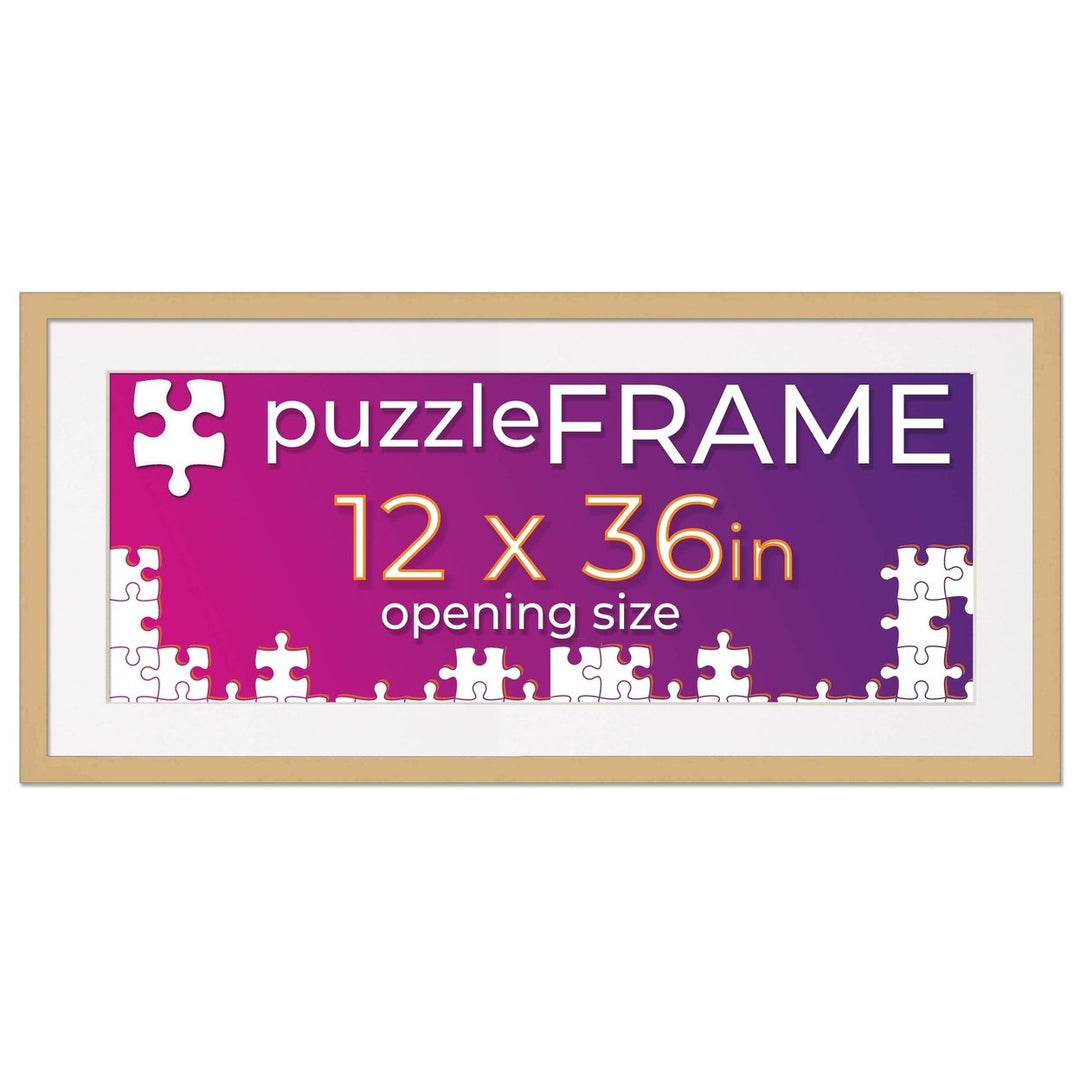 Natural Wood Puzzle Frame Kit with Glue Sheets, White Mat, Backing, UV Acrylic - Available in 20 Popular Sizes Image 3