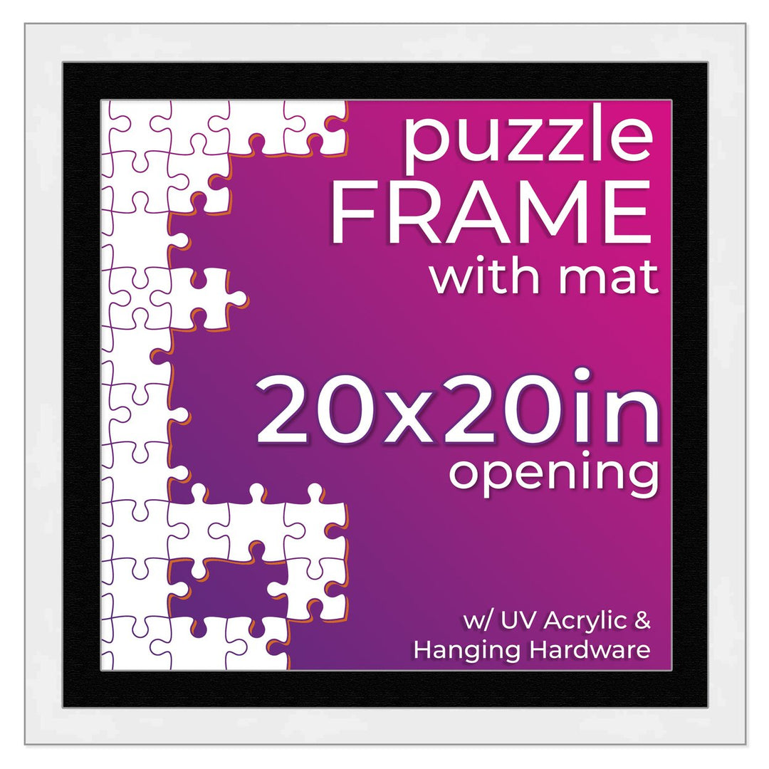 White Wood Puzzle Frame Kit with Glue Sheets, Black Mat, Backing, UV Acrylic - Available in 20 Popular Sizes Image 7