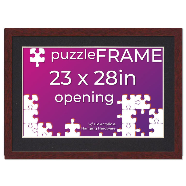 Brown Wood Puzzle Frame Kit with Glue Sheets, Black Mat, Backing, UV Acrylic - Available in 20 Popular Sizes Image 2