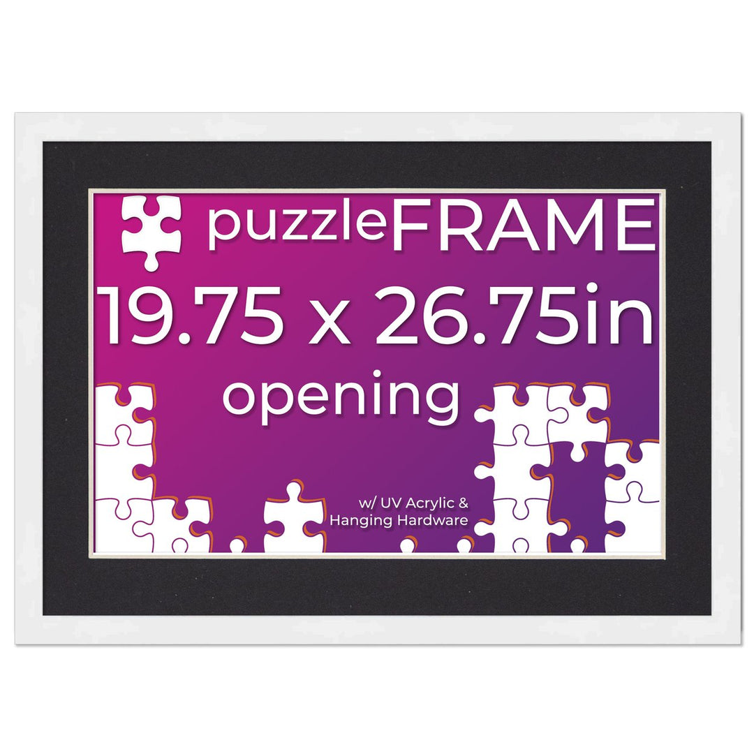 White Wood Puzzle Frame Kit with Glue Sheets, Black Mat, Backing, UV Acrylic - Available in 20 Popular Sizes Image 8