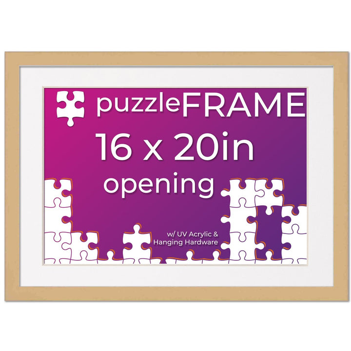 Natural Wood Puzzle Frame Kit with Glue Sheets, White Mat, Backing, UV Acrylic - Available in 20 Popular Sizes Image 5