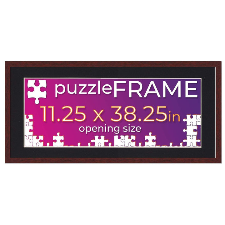 Brown Wood Puzzle Frame Kit with Glue Sheets, Black Mat, Backing, UV Acrylic - Available in 20 Popular Sizes Image 1