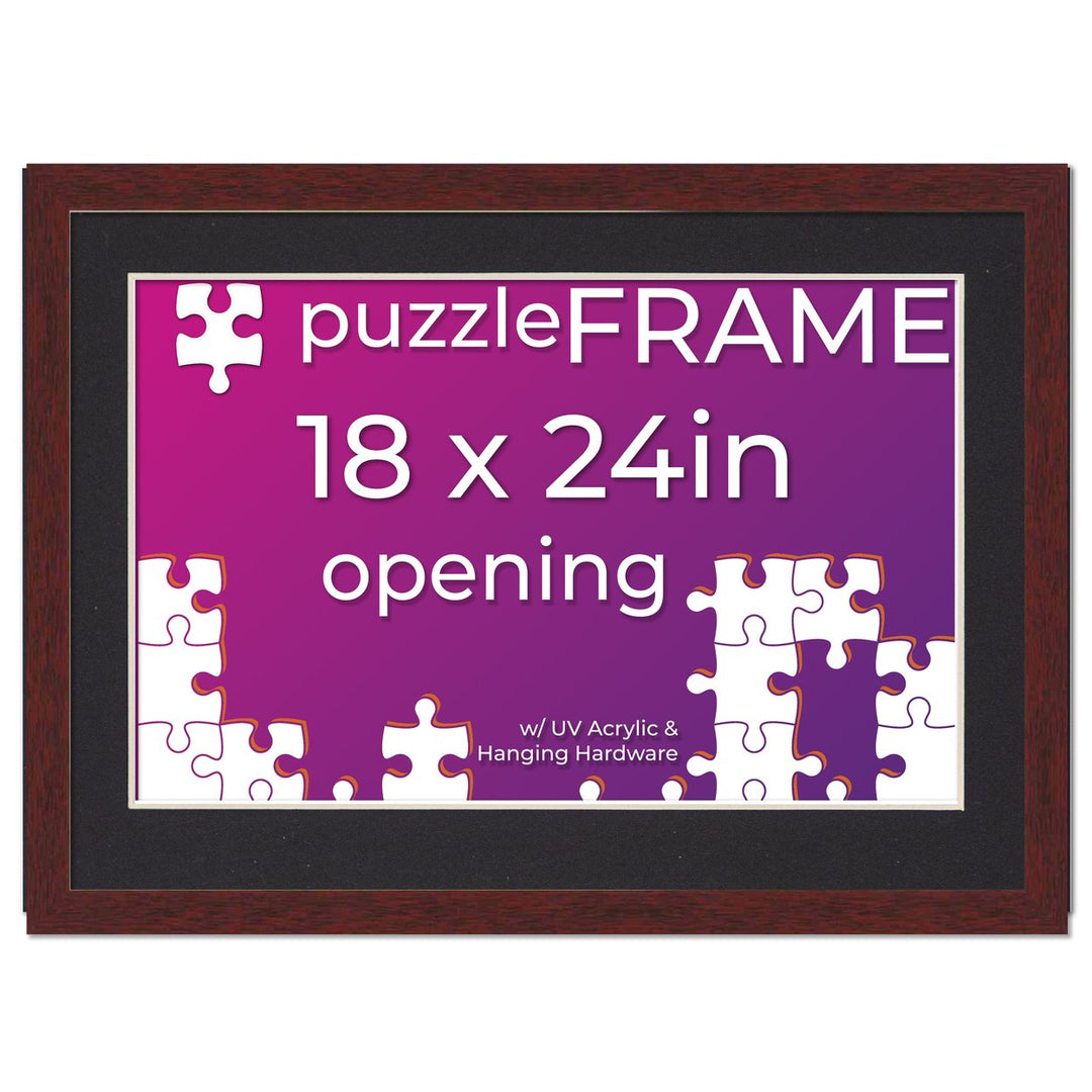 Brown Wood Puzzle Frame Kit with Glue Sheets, Black Mat, Backing, UV Acrylic - Available in 20 Popular Sizes Image 12