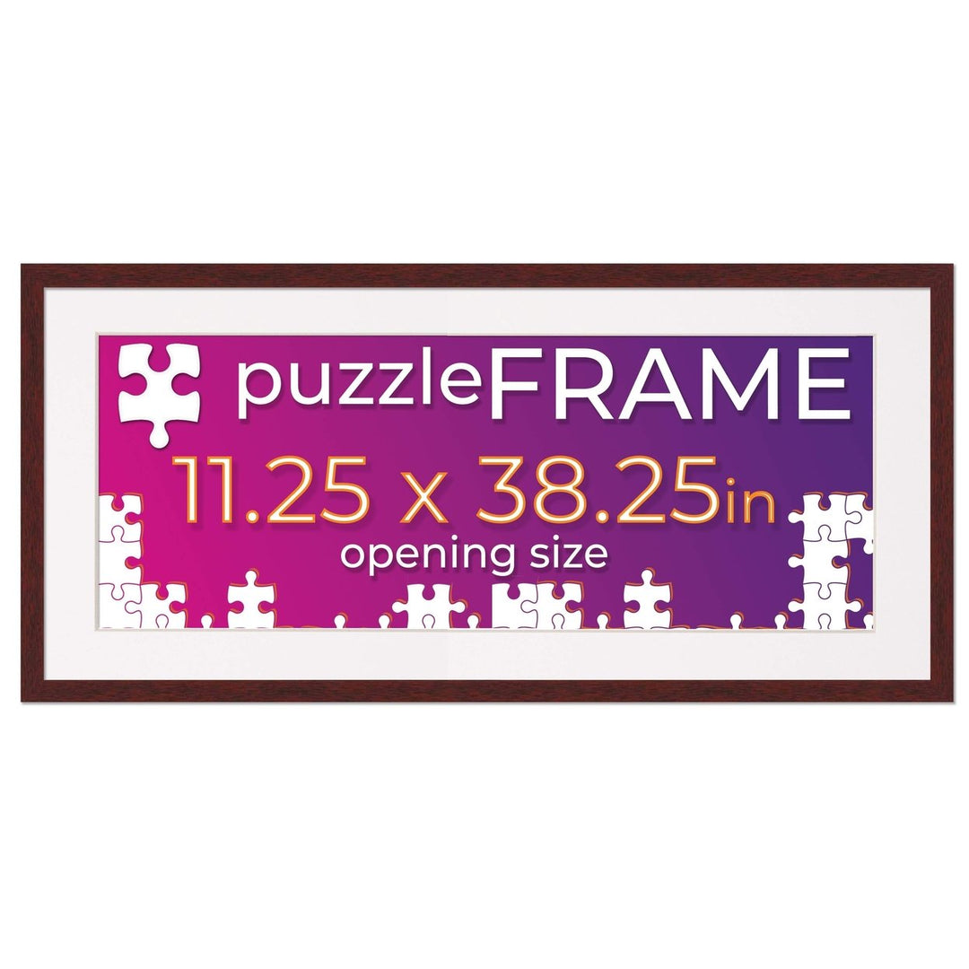 Brown Wood Puzzle Frame Kit with Glue Sheets, White Mat, Backing, UV Acrylic - Available in 20 Popular Sizes Image 2