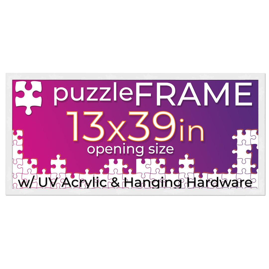 White Wood Puzzle Frame Kit with Glue Sheets, Backing, UV Acrylic - Available in 20 Popular Sizes Image 1