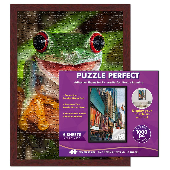 Brown Wood Puzzle Frame Kit with Glue Sheets, Backing, UV Acrylic - Available in 20 Popular Sizes Image 1