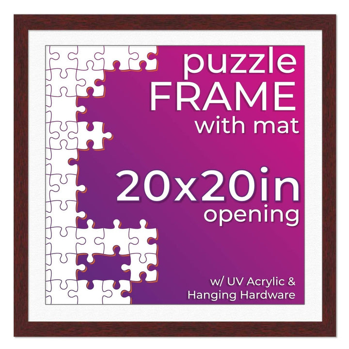 Brown Wood Puzzle Frame Kit with Glue Sheets, White Mat, Backing, UV Acrylic - Available in 20 Popular Sizes Image 11