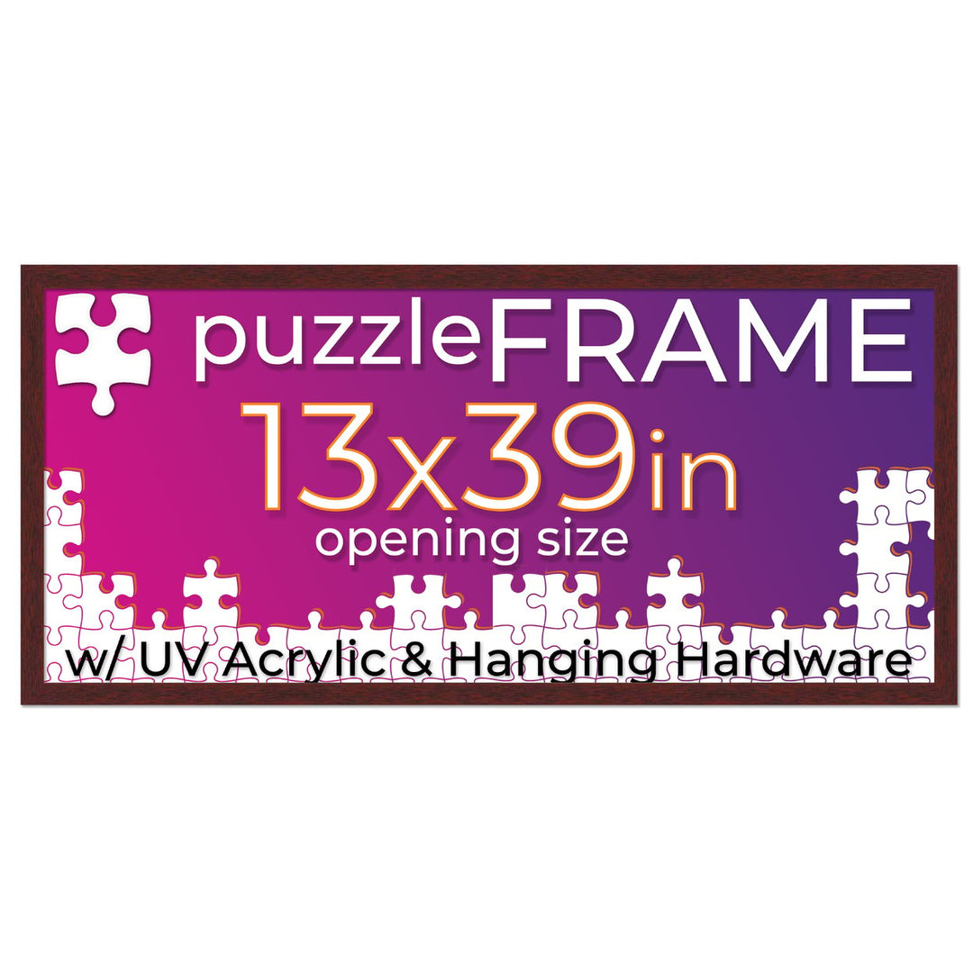 Brown Wood Puzzle Frame Kit with Glue Sheets, Backing, UV Acrylic - Available in 20 Popular Sizes Image 1