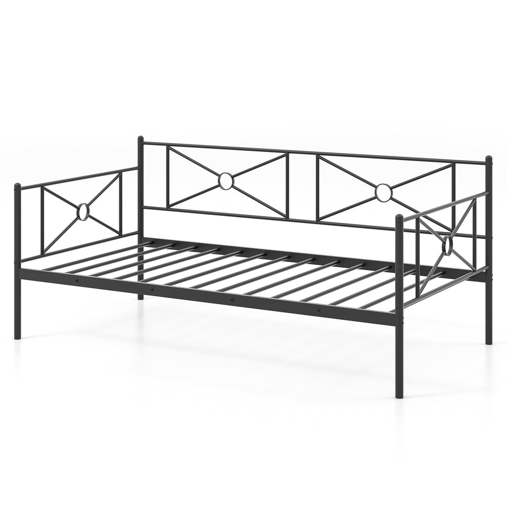 Metal Daybed Frame Twin Size Mattress Foundation w/ Metal Slat Support Black Image 2