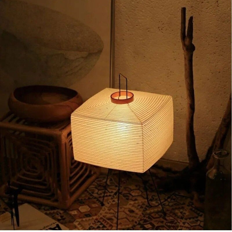 Wabi-Sabi Japanese Tripod Floor Lamp with Rice Paper Shade  Modern LED Standing Light for Home and Hotel Image 1