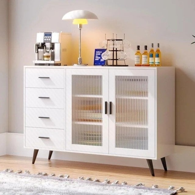 Elegant White Sideboard Buffet Cabinet with Tempered Glass Doors and Adjustable Shelves Image 2