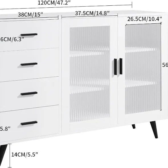 Elegant White Sideboard Buffet Cabinet with Tempered Glass Doors and Adjustable Shelves Image 3