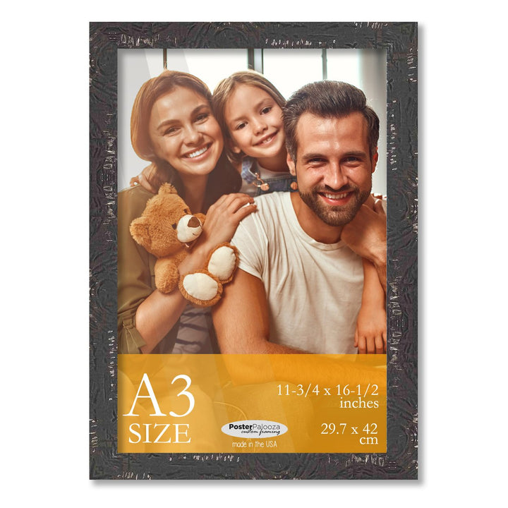 A3 Frame Black Rustic Farmhouse 11.75x16.5 Frame - Shabby Chic Wood A3 Picture Frame, UV Acrylic Image 3