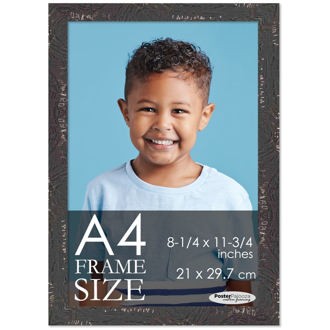 A4 Frame Black Rustic Farmhouse 8.25x11.75 Frame - Shabby Chic Wood A4 Picture Frame, UV Acrylic Image 1