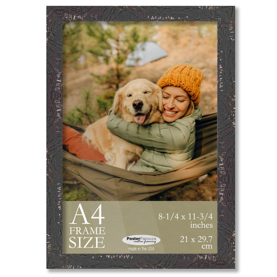 A4 Frame Black Rustic Farmhouse 8.25x11.75 Frame - Shabby Chic Wood A4 Picture Frame, UV Acrylic Image 3