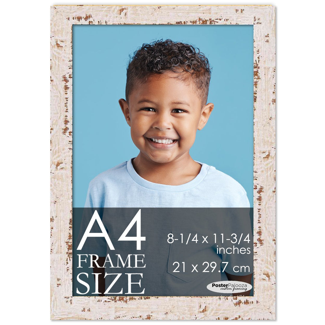 A4 Frame White Rustic Farmhouse 8.25x11.75 Frame - Shabby Chic Wood A4 Picture Frame, UV Acrylic Image 1