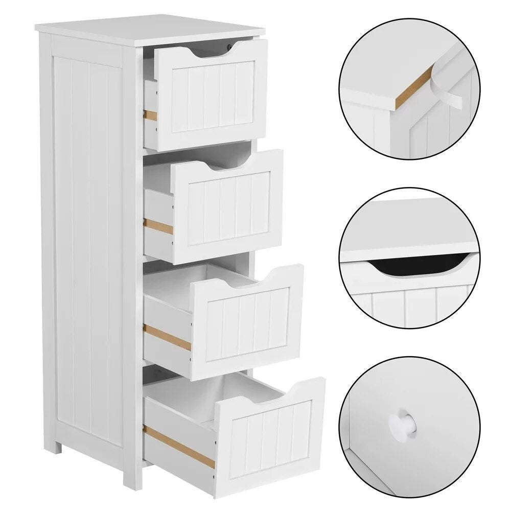 Elegant White Wooden Bathroom Cabinet with 4 Drawers Image 2