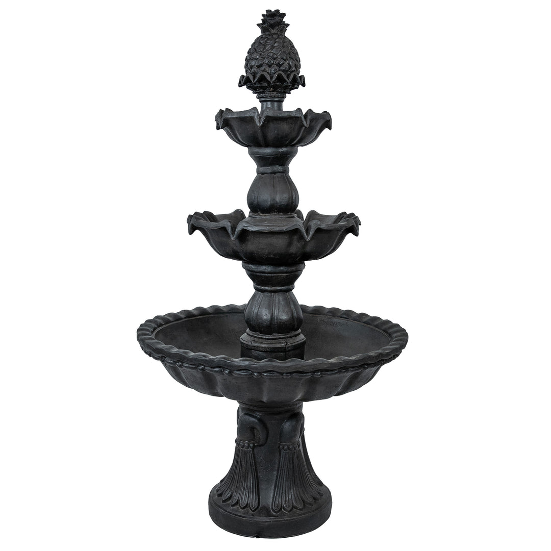 Sunnydaze Welcome Fiberglass Outdoor 3-Tier Water Fountain - Deep Espresso Image 1