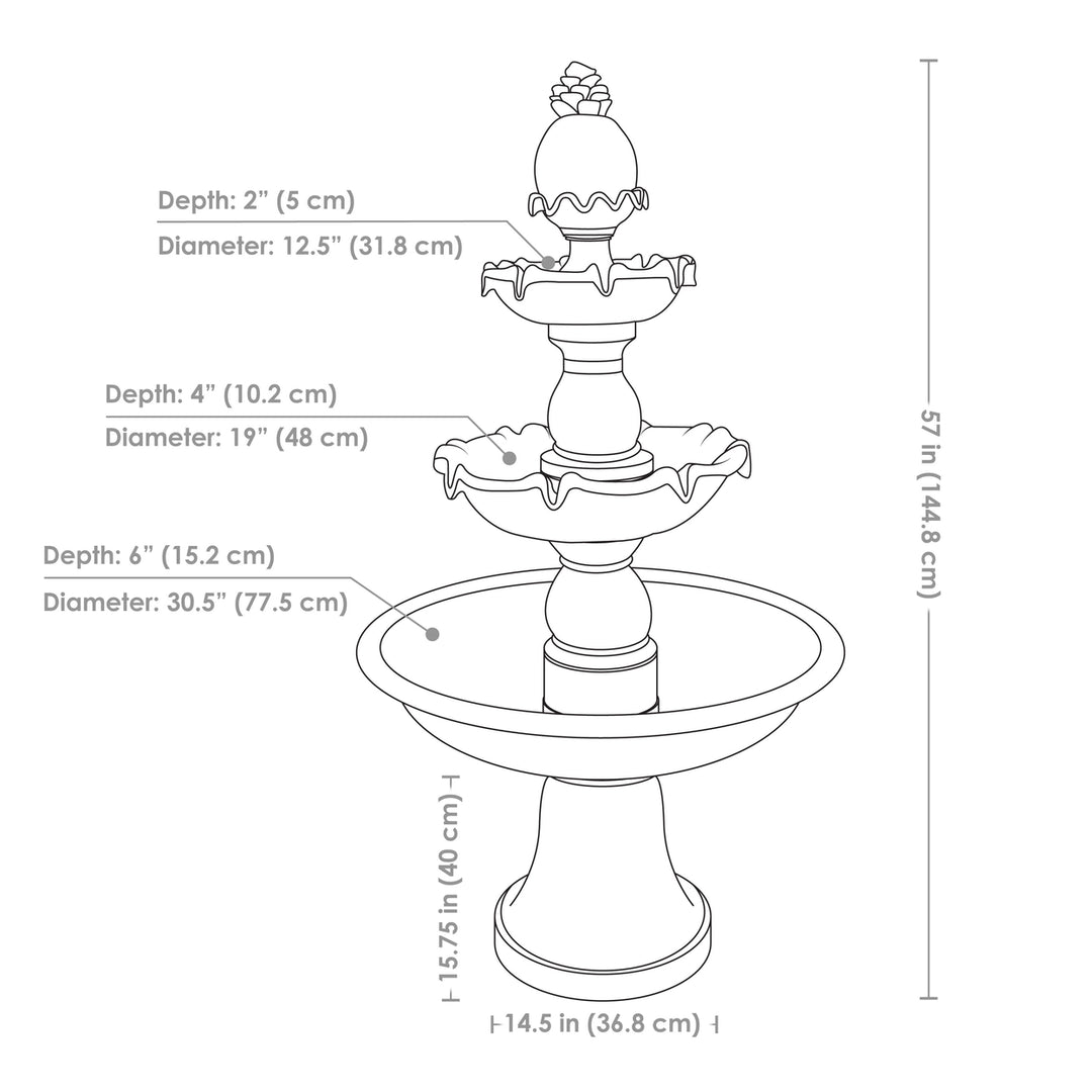 Sunnydaze Welcome Fiberglass Outdoor 3-Tier Water Fountain - Deep Espresso Image 2