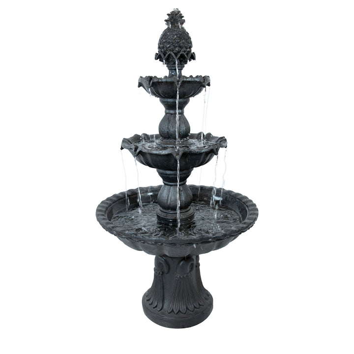 Sunnydaze Welcome Fiberglass Outdoor 3-Tier Water Fountain - Deep Espresso Image 7