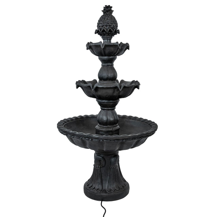 Sunnydaze Welcome Fiberglass Outdoor 3-Tier Water Fountain - Deep Espresso Image 9