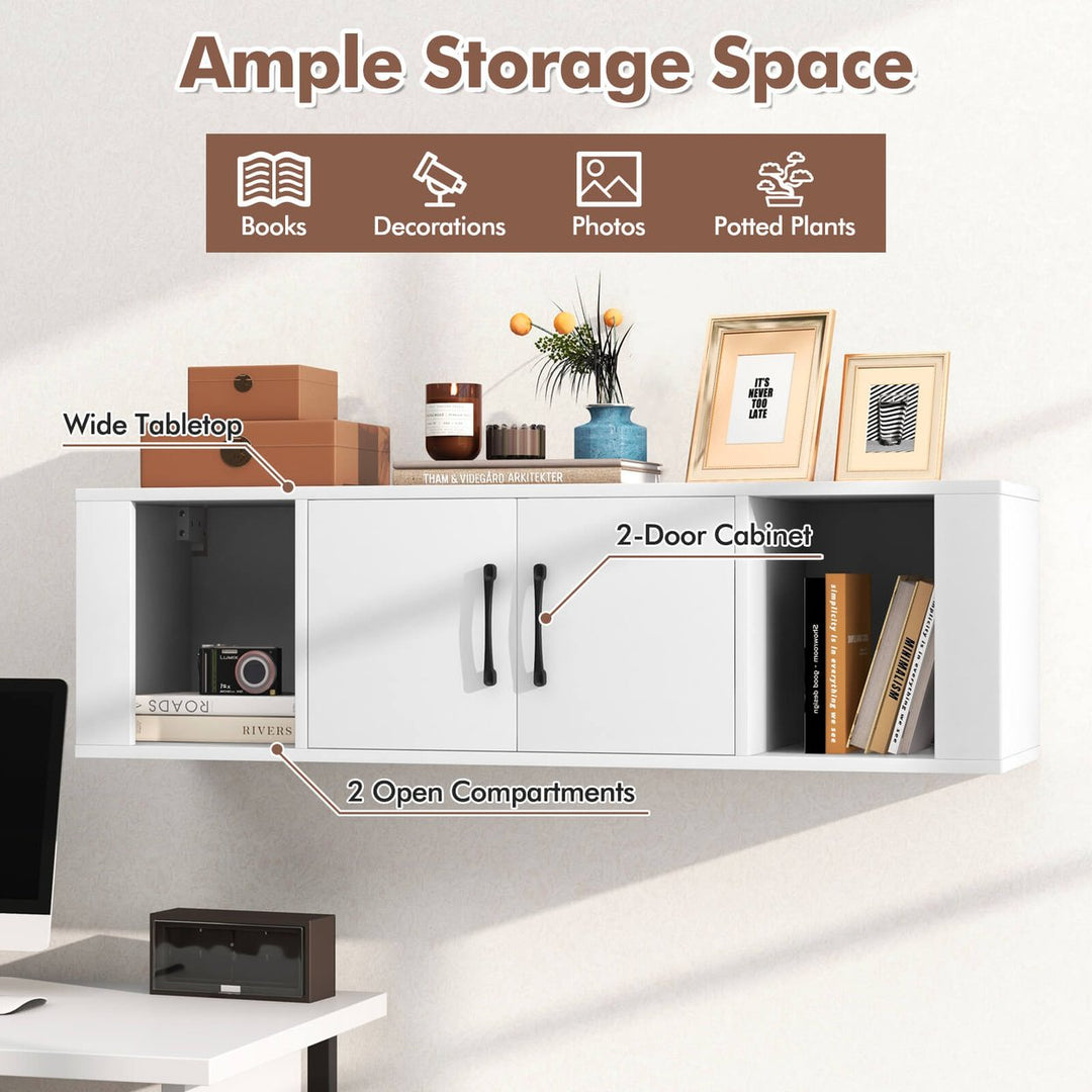 Wall Mounted Floating Media Storage Cabinet Hanging Desk Hutch W/Door White Image 6