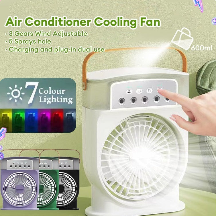 Portable USB Air Conditioner Cooling Fan With 5 Sprays 7 Color Light 600ML Water Tank Spray Mist Air Cooler Humidifiers Image 1