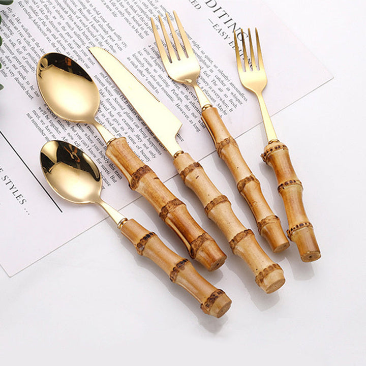 Stainless Steel Cutlery Gift Set Bamboo Wood Image 4